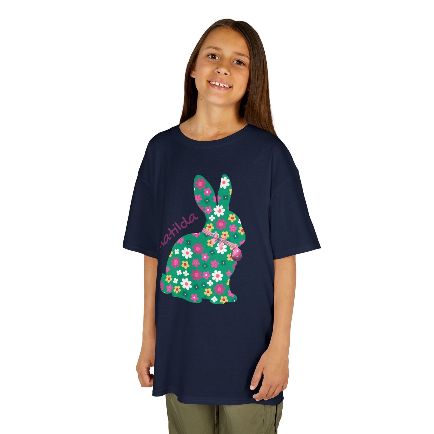 Kids Floral Bunny T‑Shirt — Personalized ‘Matilda’ Easter Shirt