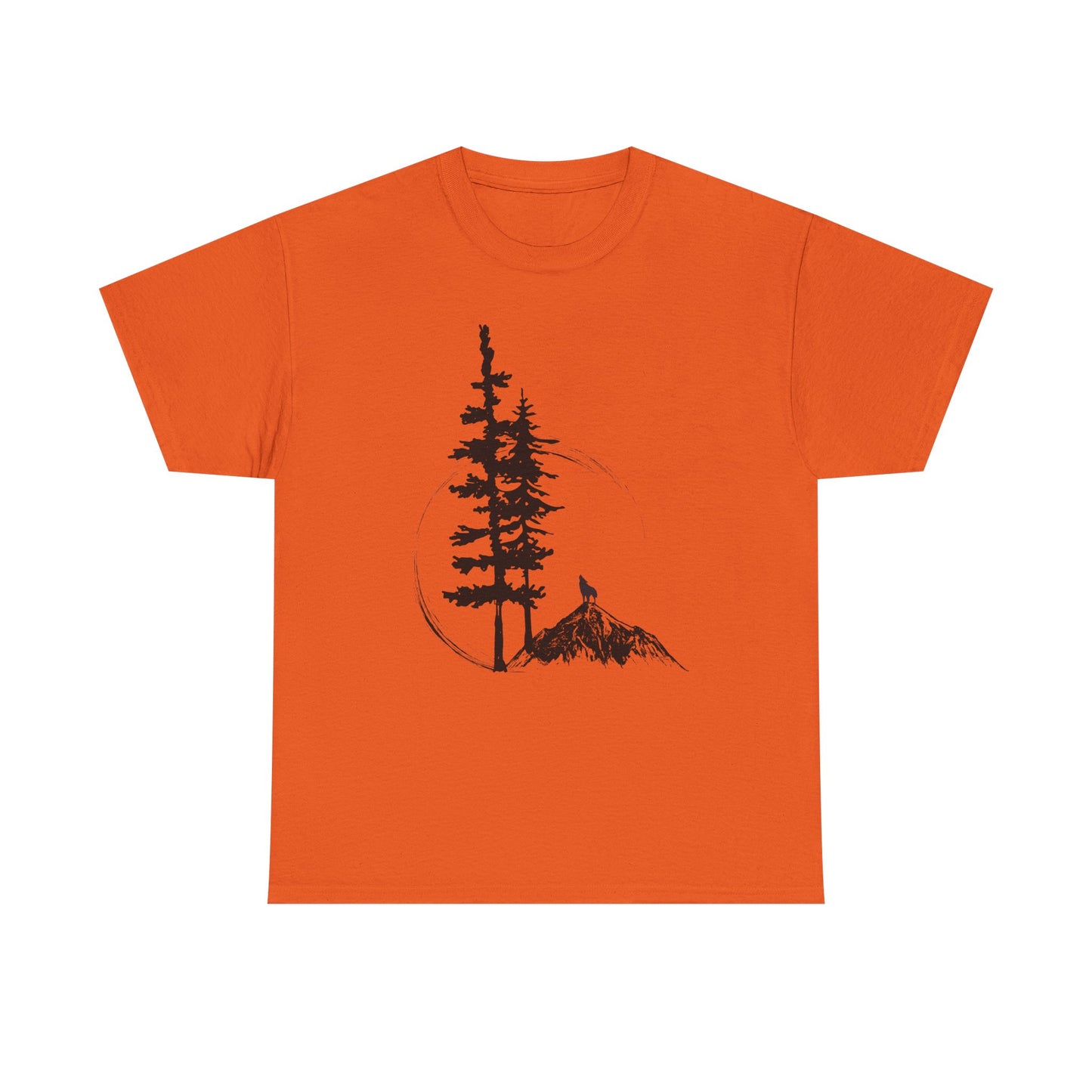 Nature Sketch T-Shirt — Pine Tree & Mountain Minimalist Tee