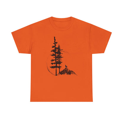 Nature Sketch T-Shirt — Pine Tree & Mountain Minimalist Tee