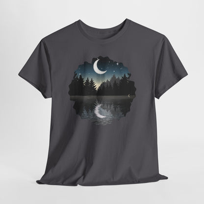 Moonlit Lake T-Shirt — Crescent Moon Forest Reflection Tee