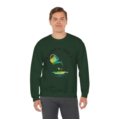 Gardener Sweatshirt — "I Came, I Saw, I Adopted Another Plant" Watercolour Watering Can Crewneck