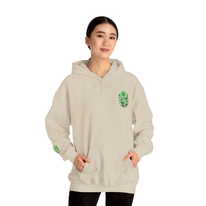 Hoodie — Green Floral Skull Chest & Sleeve Graphic