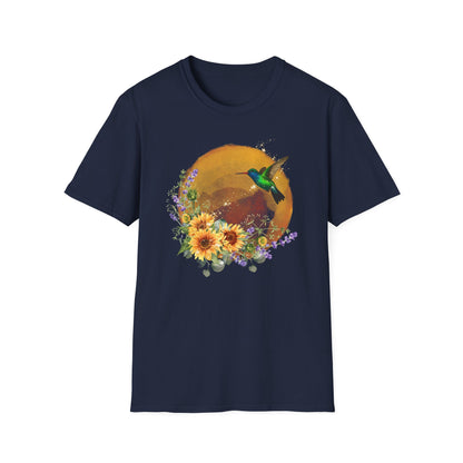 Hummingbird & Sunflower T-Shirt — Floral Nature Graphic Tee