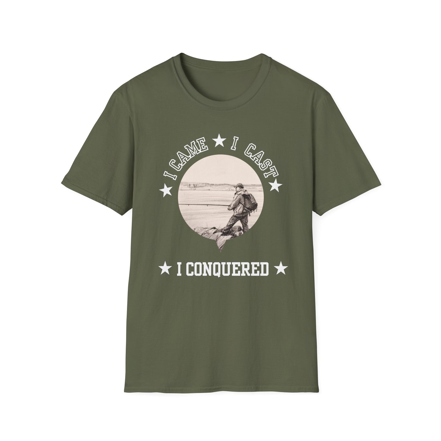 Fishing T-Shirt — "I Came, I Cast, I Conquered" Vintage Angler Tee