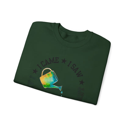 Gardener Sweatshirt — "I Came, I Saw, I Adopted Another Plant" Watercolour Watering Can Crewneck
