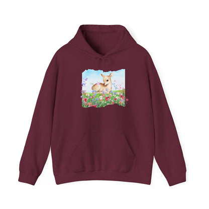 Doe in Wildflower Meadow Hoodie — Cute Fawn Animal Graphic Sweatshirt