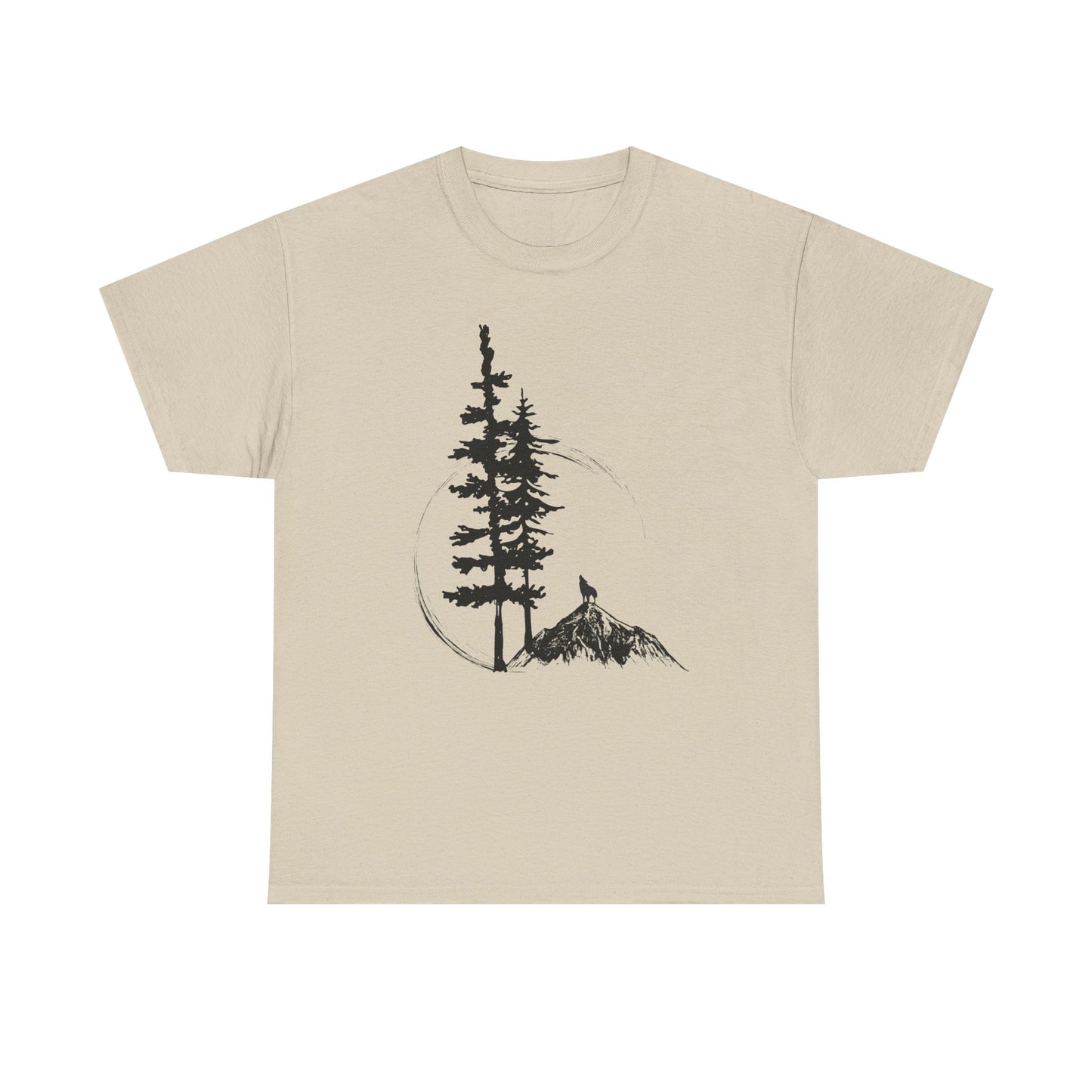 Nature Sketch T-Shirt — Pine Tree & Mountain Minimalist Tee