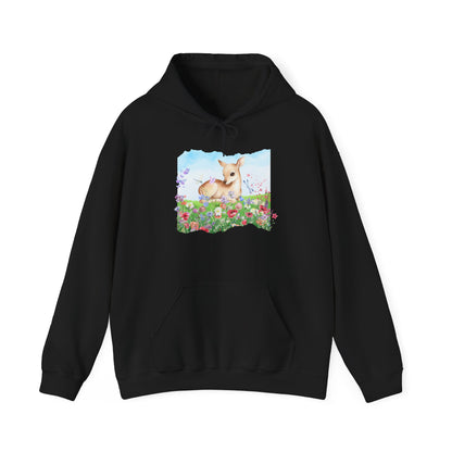 Doe in Wildflower Meadow Hoodie — Cute Fawn Animal Graphic Sweatshirt