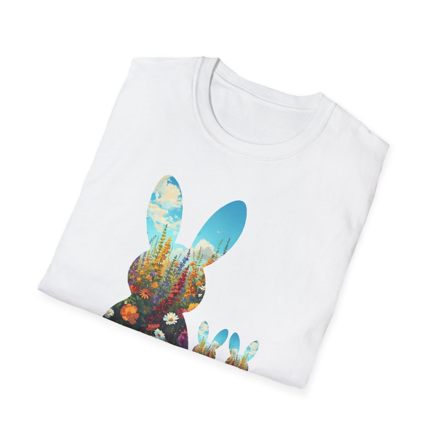 Easter Bunny Silhouette T‑Shirt — Floral Nightscape Bunny Design