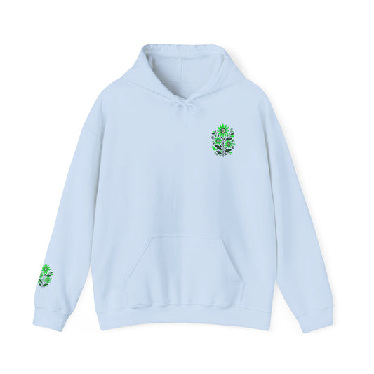 Hoodie — Green Floral Skull Chest & Sleeve Graphic