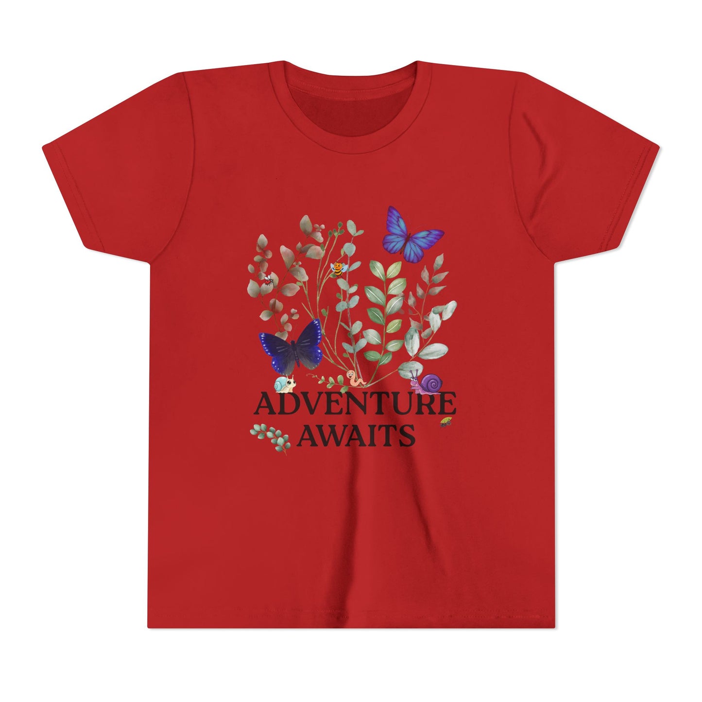 Youth Tee - "Adventure Awaits" Butterfly & Foliage Graphic