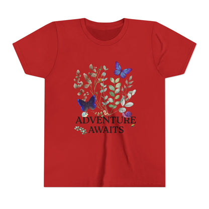 Youth Tee - "Adventure Awaits" Butterfly & Foliage Graphic