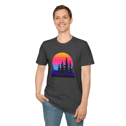 Sunset Pines T-Shirt — Retro Mountain Sunset Graphic Tee