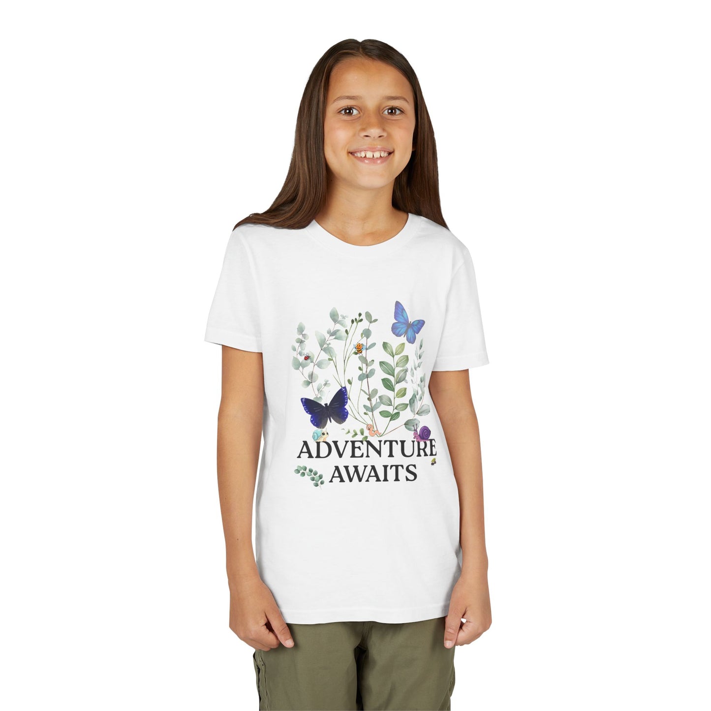Youth Tee - "Adventure Awaits" Butterfly & Foliage Graphic