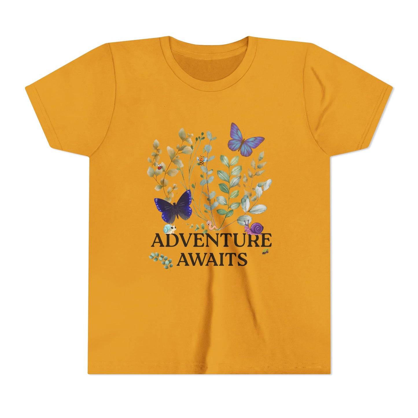 Youth Tee - "Adventure Awaits" Butterfly & Foliage Graphic