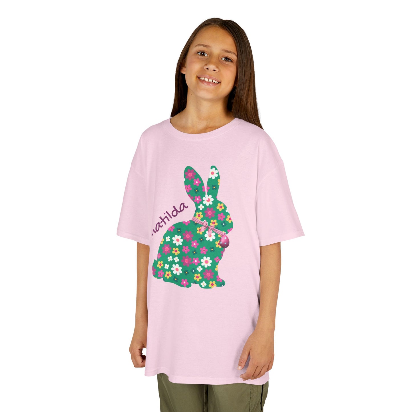 Kids Floral Bunny T‑Shirt — Personalized ‘Matilda’ Easter Shirt