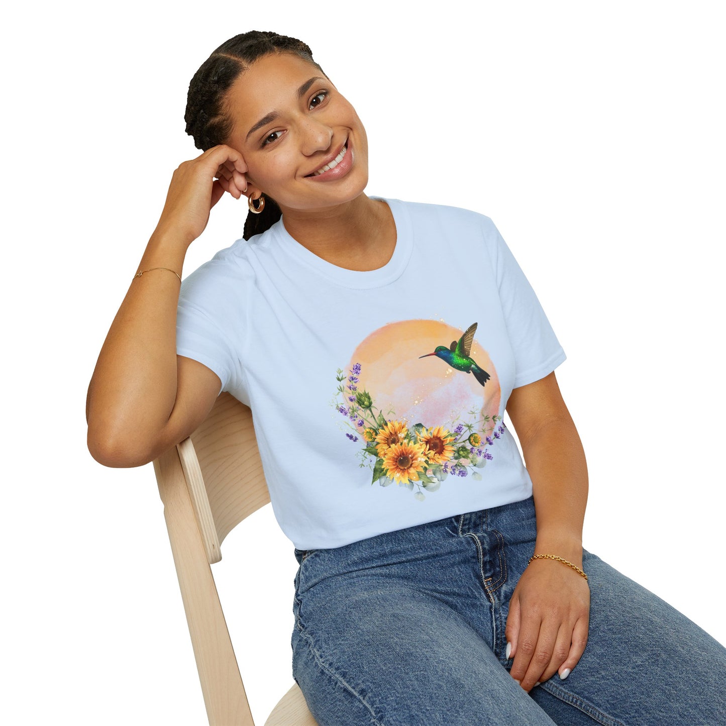 Hummingbird & Sunflower T-Shirt — Floral Nature Graphic Tee