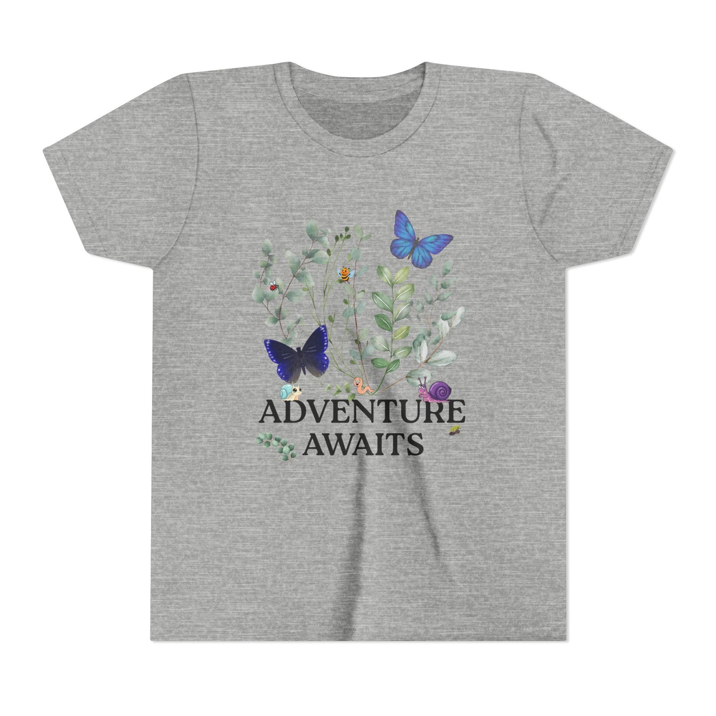 Youth Tee - "Adventure Awaits" Butterfly & Foliage Graphic