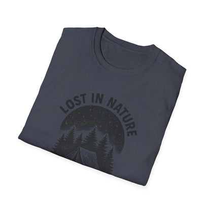 Lost in Nature Camping T-Shirt — Vintage Tent & Pine Trees Outdoor Shirt