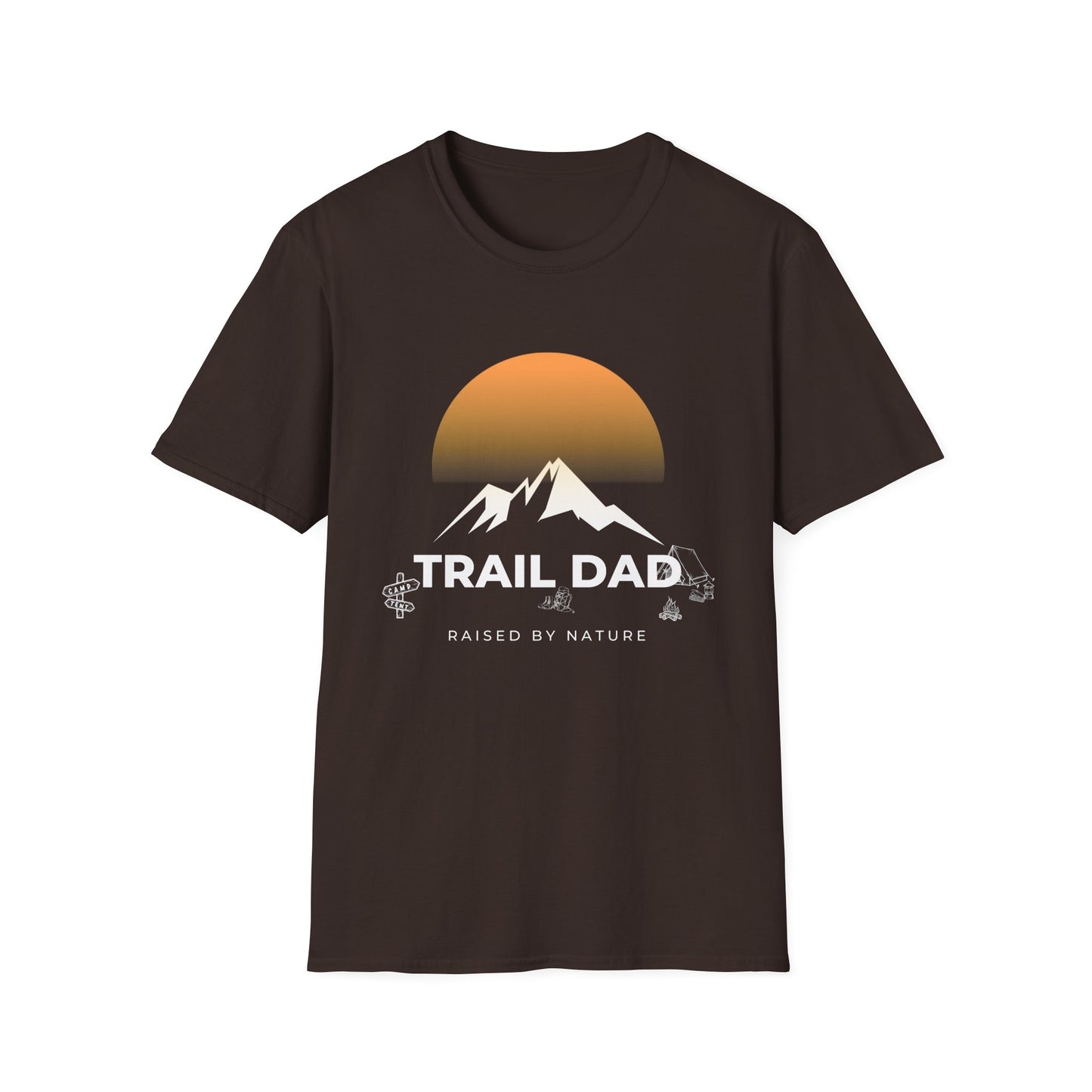 Trail Dad T-Shirt — Mountain Sunrise Hiking Tee for Outdoor Dads