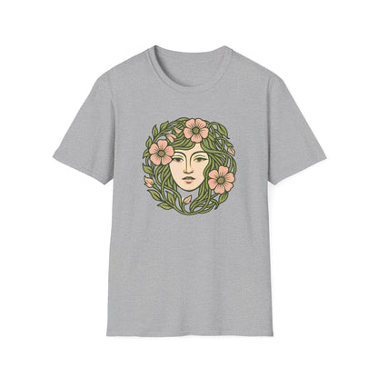 Floral Crown Portrait T-Shirt - Botanical Art Tee