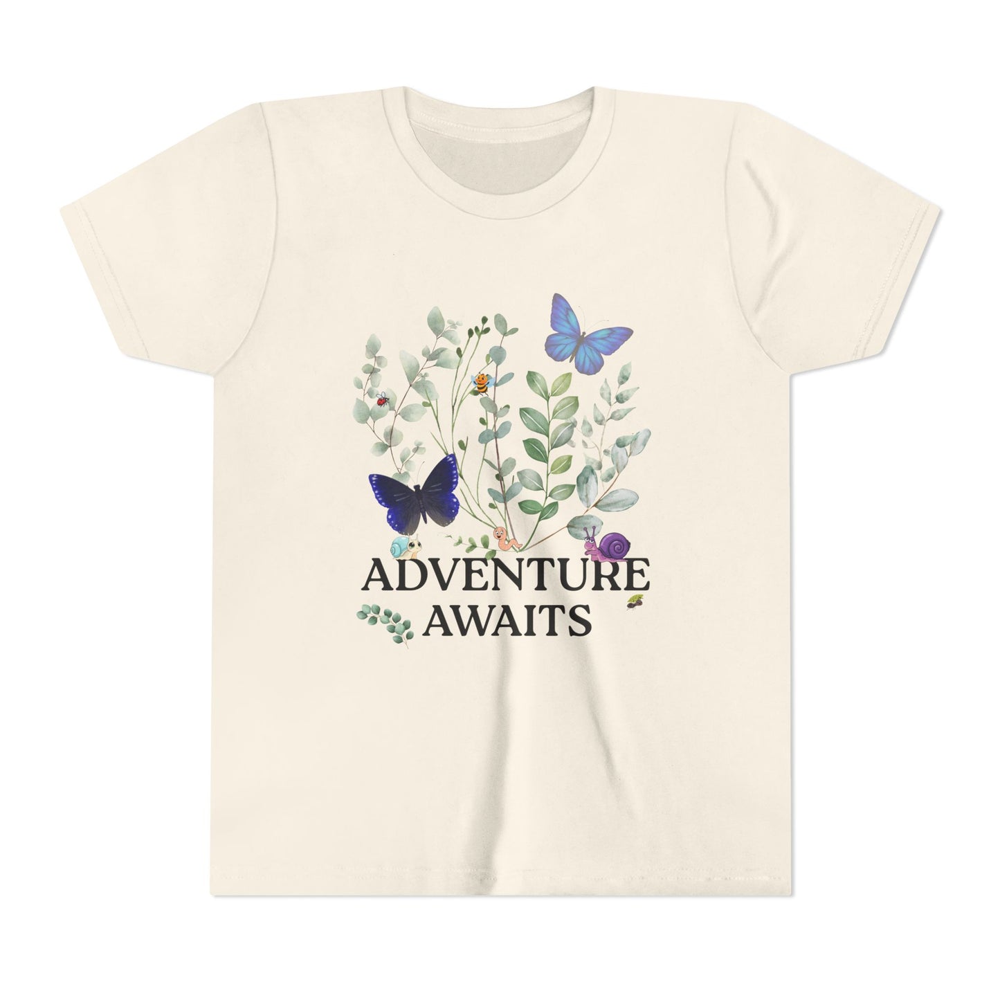 Youth Tee - "Adventure Awaits" Butterfly & Foliage Graphic