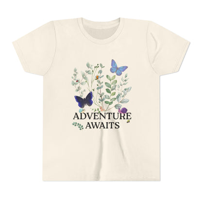 Youth Tee - "Adventure Awaits" Butterfly & Foliage Graphic