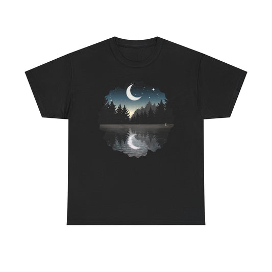 Moonlit Lake T-Shirt — Crescent Moon Forest Reflection Tee