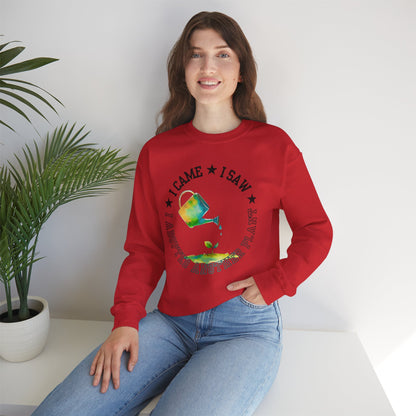 Gardener Sweatshirt — "I Came, I Saw, I Adopted Another Plant" Watercolour Watering Can Crewneck