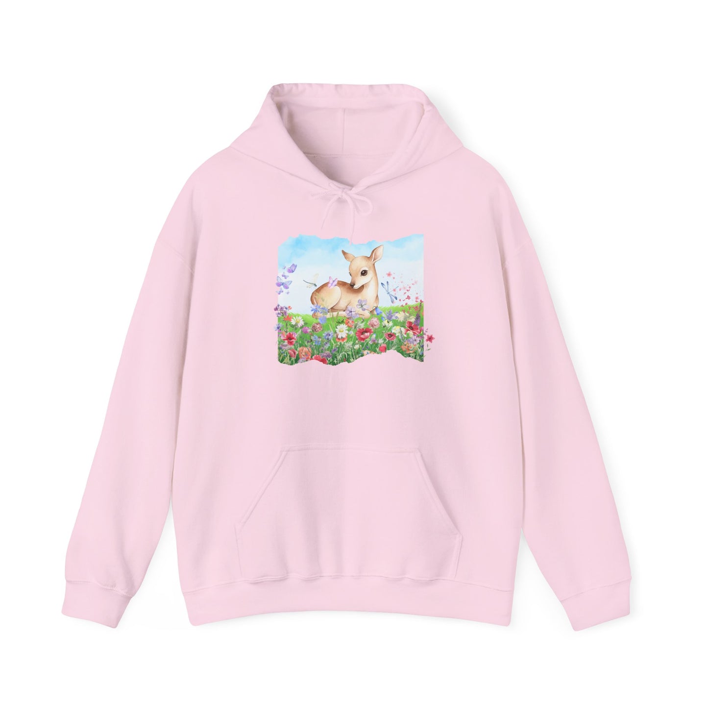 Doe in Wildflower Meadow Hoodie — Cute Fawn Animal Graphic Sweatshirt