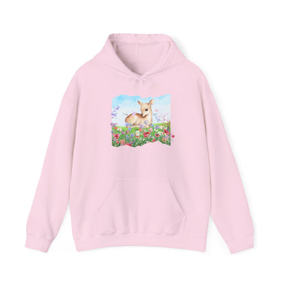 Doe in Wildflower Meadow Hoodie — Cute Fawn Animal Graphic Sweatshirt