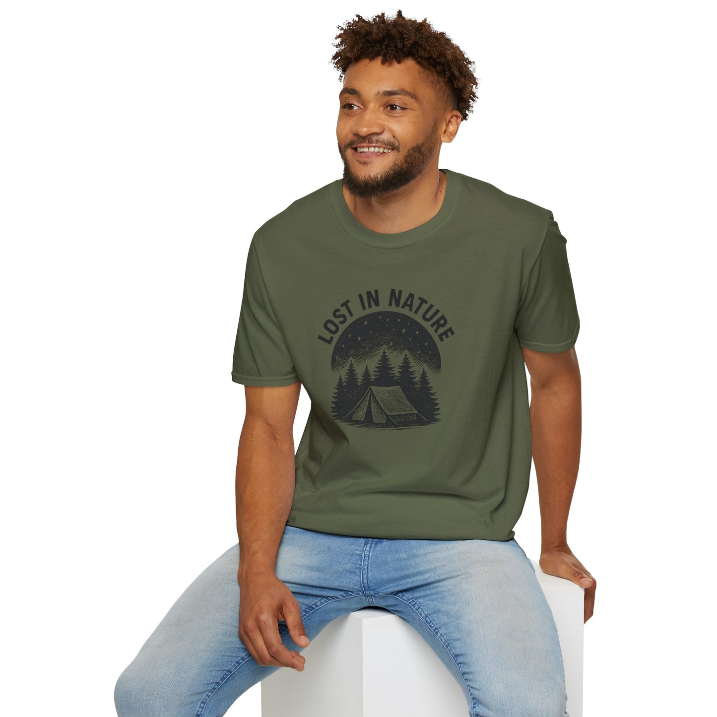 Lost in Nature Camping T-Shirt — Vintage Tent & Pine Trees Outdoor Shirt