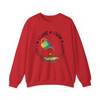 Gardener Sweatshirt — "I Came, I Saw, I Adopted Another Plant" Watercolour Watering Can Crewneck