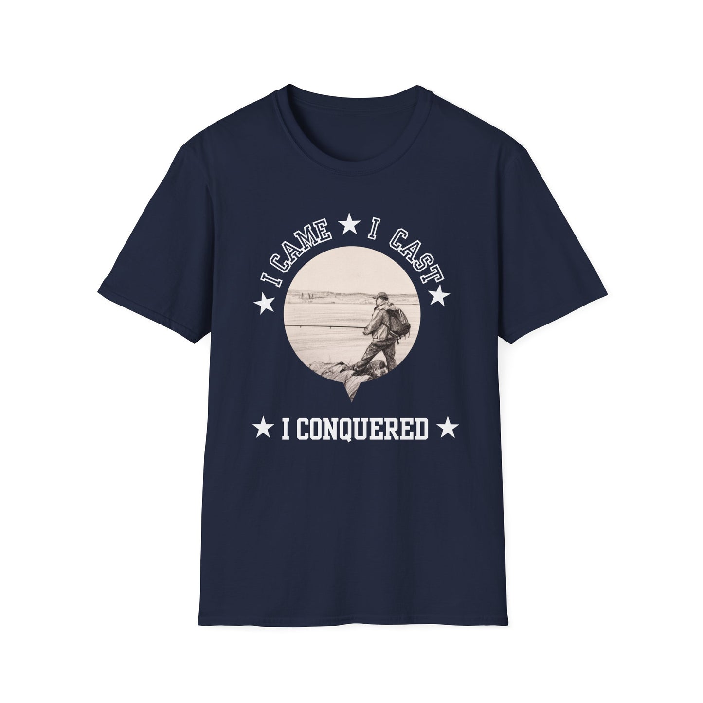 Fishing T-Shirt — "I Came, I Cast, I Conquered" Vintage Angler Tee
