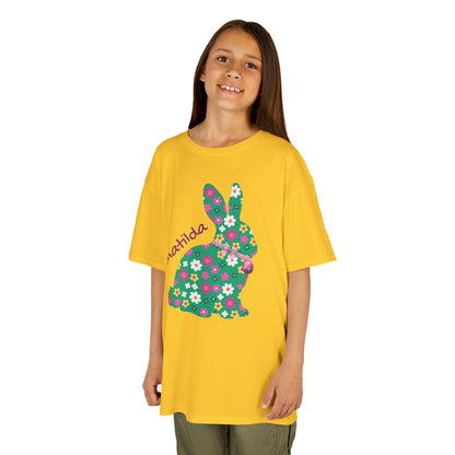 Kids Floral Bunny T‑Shirt — Personalized ‘Matilda’ Easter Shirt