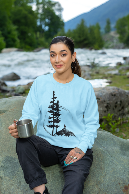 Nature Sketch Long Sleeve Tee — Pine Tree & Mountain Minimalist