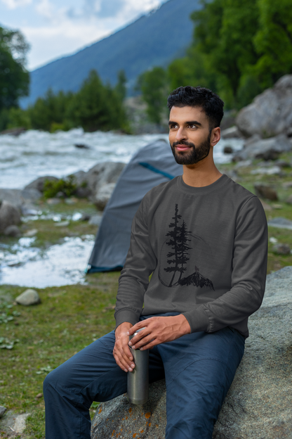 Nature Sketch Long Sleeve Tee — Pine Tree & Mountain Minimalist